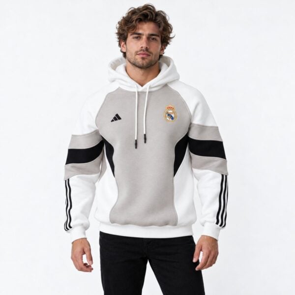 Real Madrid grey white hoodie worn front full view