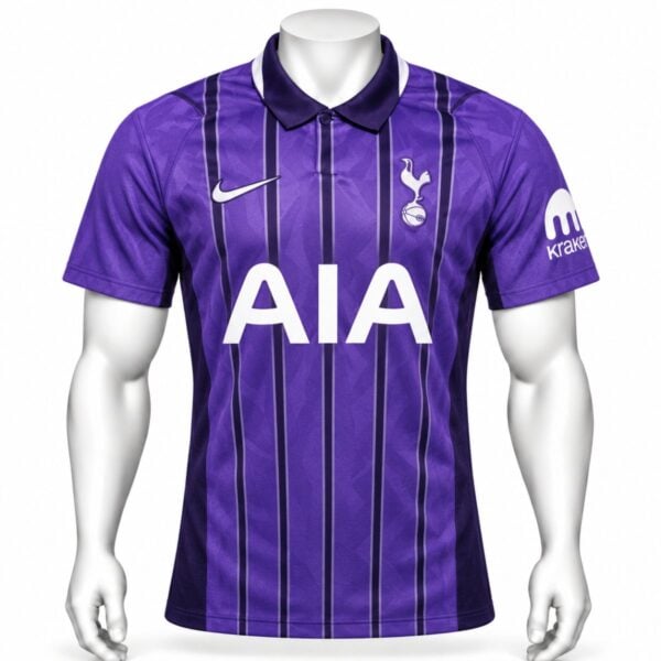 Tottenham Hotspur third player version jersey 2026 2027 purple front view with pinstripes and cockerel crest
