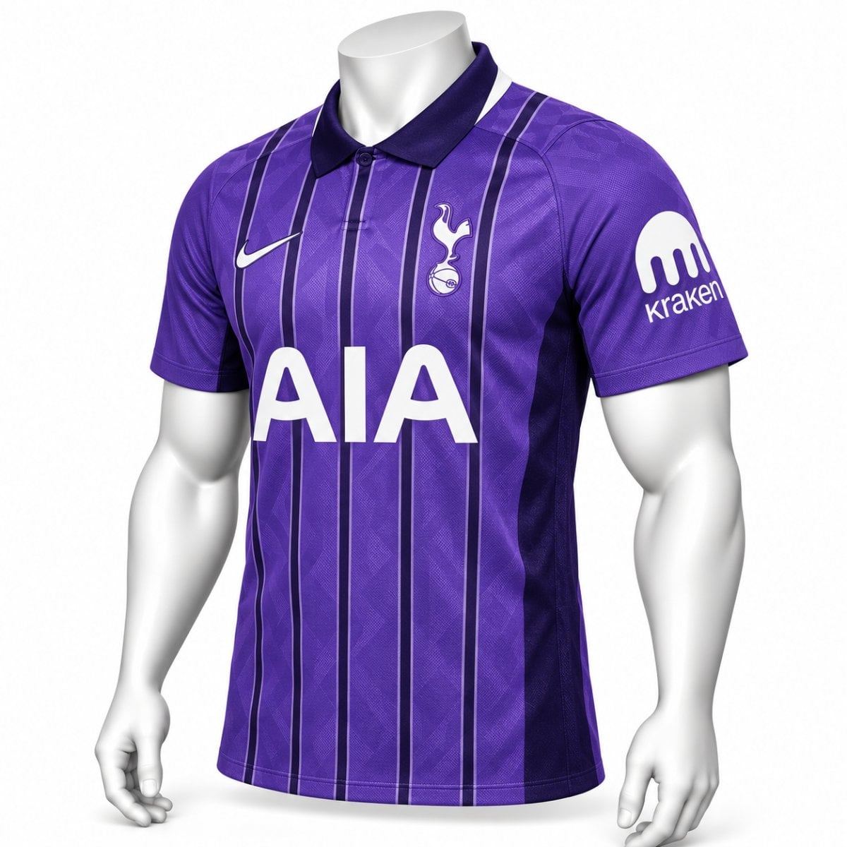 Tottenham third jersey angled view showing pinstripes and darker purple side panel - UAE SPORT STORE Tottenham third jersey angled view showing pinstripes and darker purple side panel