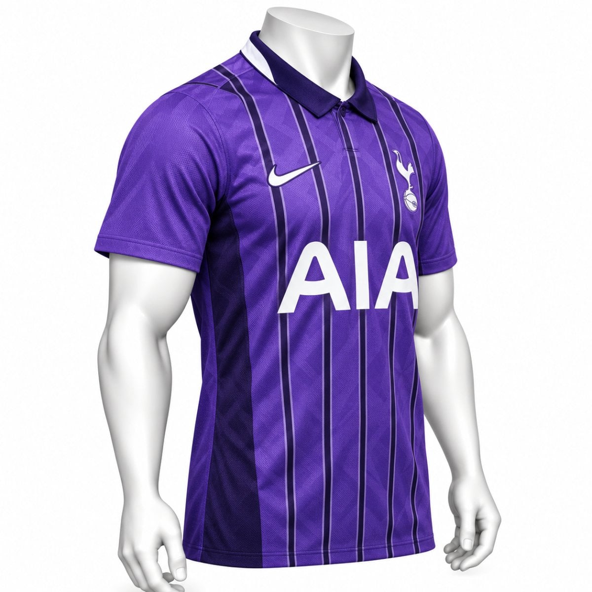 Tottenham Hotspur third purple jersey side angle with sleeve sponsor and polo collar - UAE SPORT STORE Tottenham Hotspur third purple jersey side angle with sleeve sponsor and polo collar