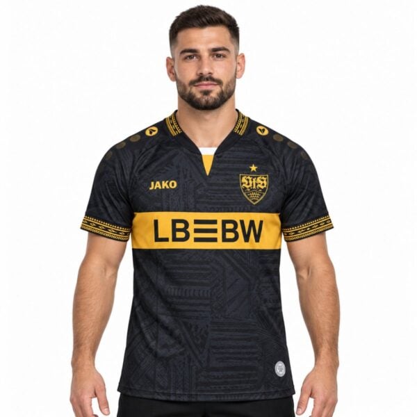 VfB Stuttgart goalkeeper jersey 202627 black gold front view - UAE SPORT STORE VfB Stuttgart goalkeeper jersey 2026/27 black gold front view
