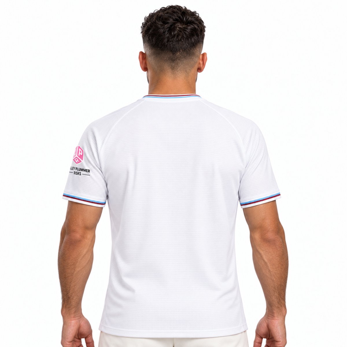 West Ham United away jersey 2026 2027 back view clean white with claret and sky blue collar trim - UAE SPORT STORE West Ham United away jersey 2026 2027 back view clean white with claret and sky blue collar trim